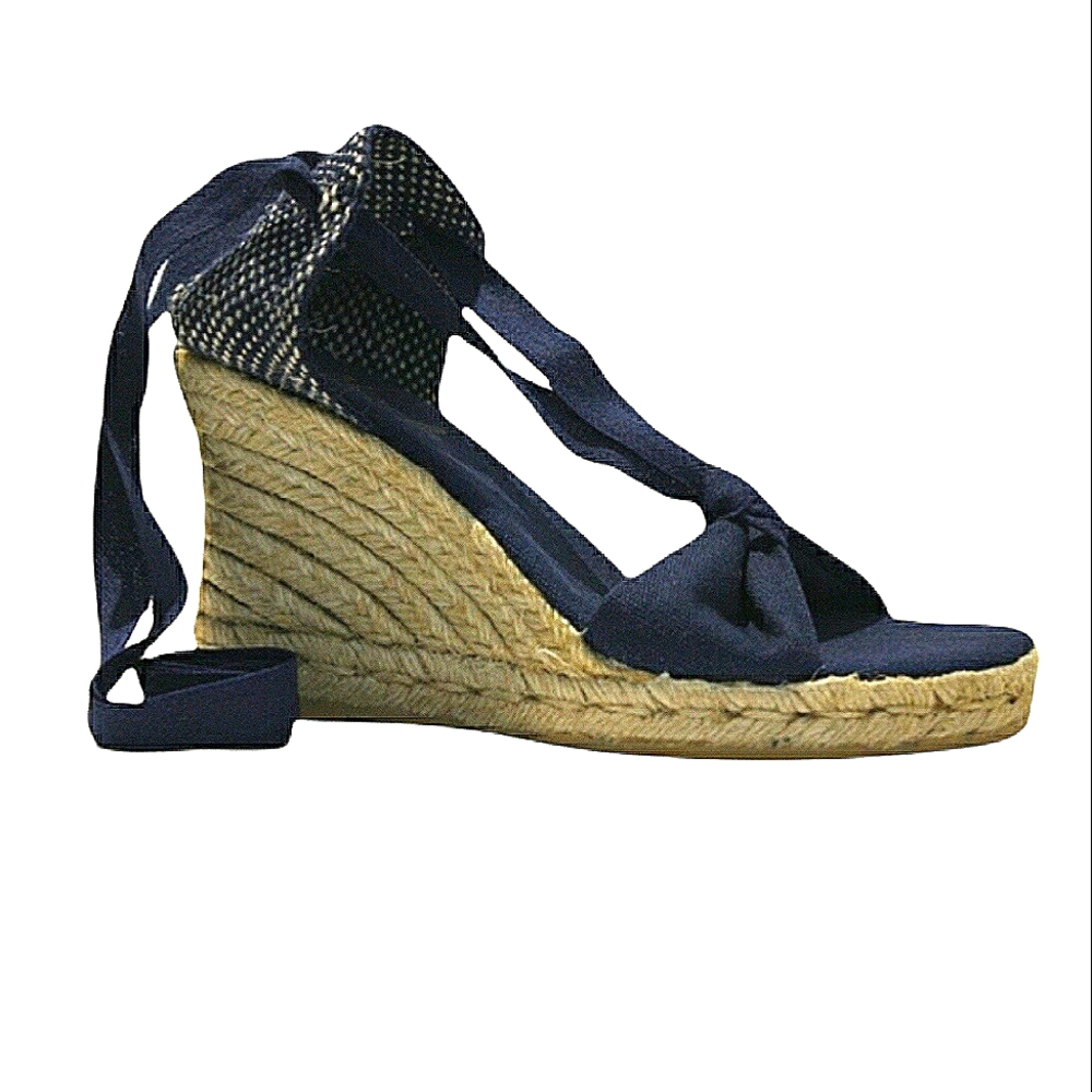 NWOT Navy Silk Spanish Wedge Espadrilles
